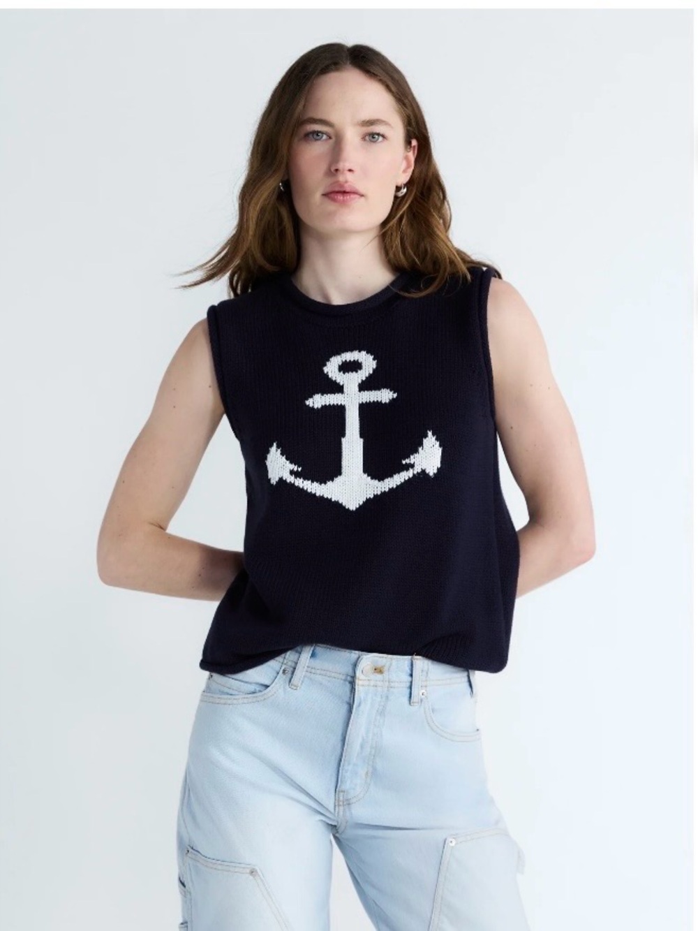 Navy Anchor Knit Sleeveless Sweater